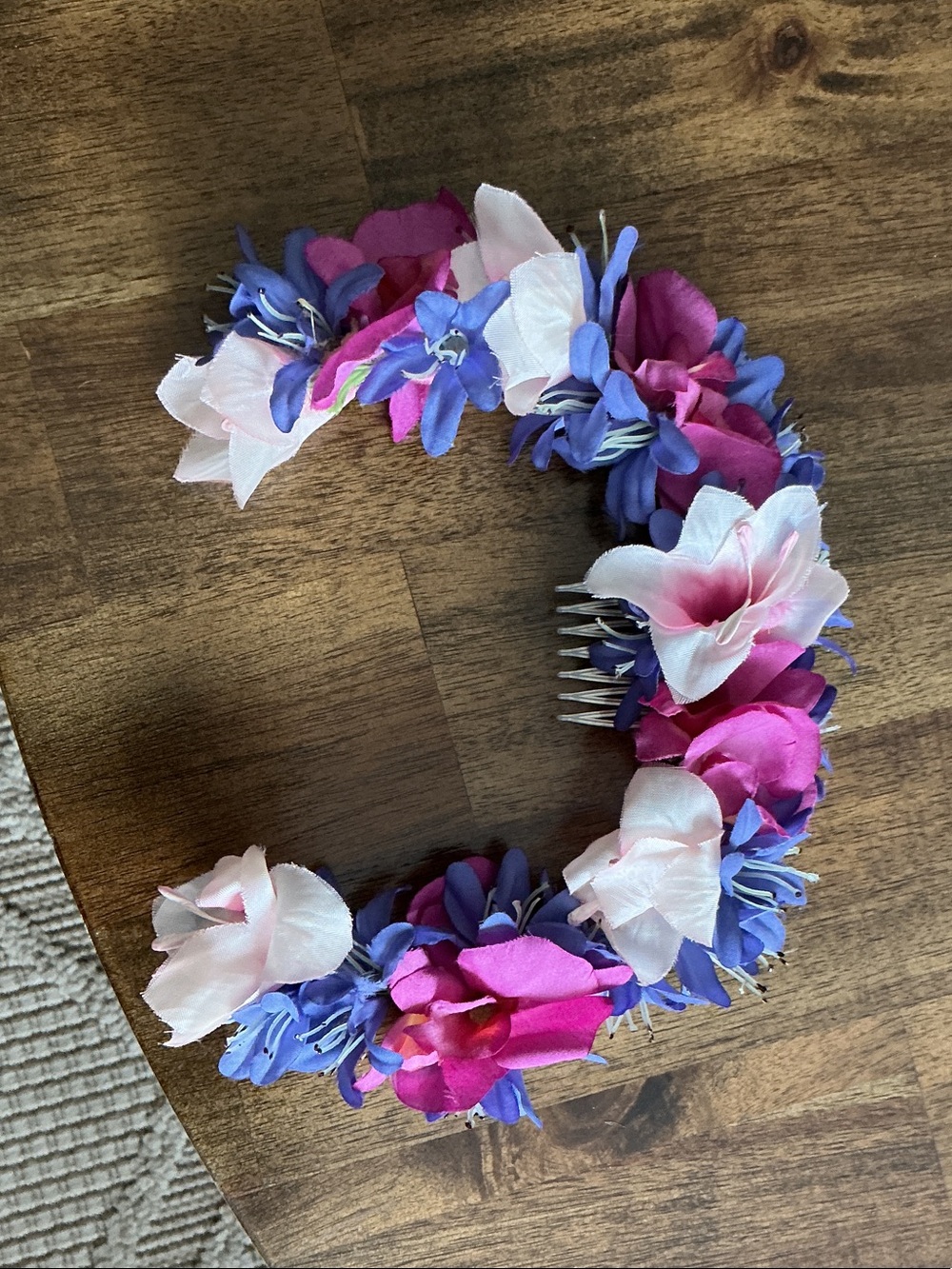 Kids Floral Hair Comb with Pink, Purple & White Flowers